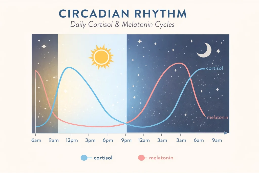 Kalıcı yaz saati uygulamasının sirkadiyen ritim ve melatonin üretimi üzerindeki etkisini gösteren grafik